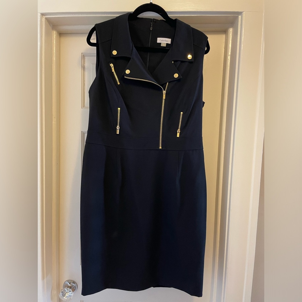 NWT Calvin Klein Black Moto Dress Sz 16